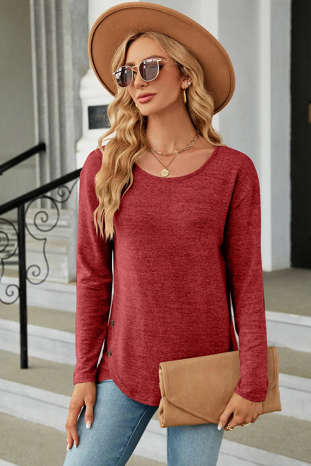 Round Neck Long Sleeve T-Shirt – Trendsi | ClozArt