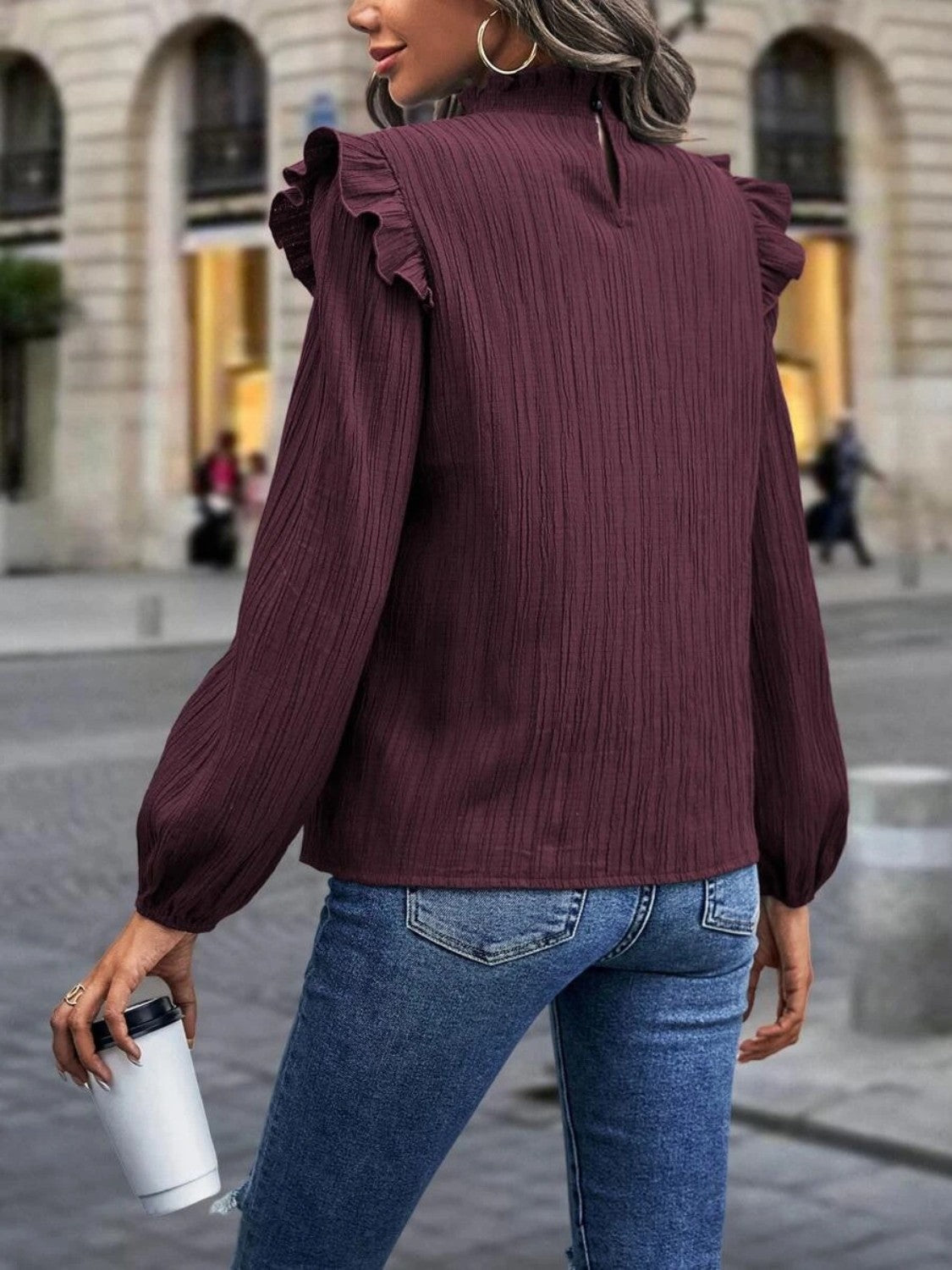 Mock Neck Ruffle Shoulder Blouse – Trendsi | ClozArt