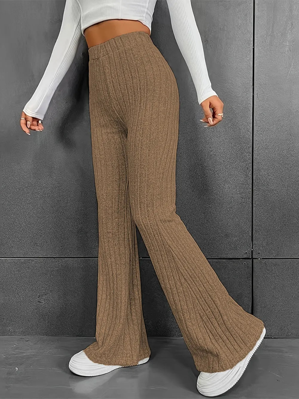 Ribbed High Waist Bootcut Pants – Trendsi | ClozArt