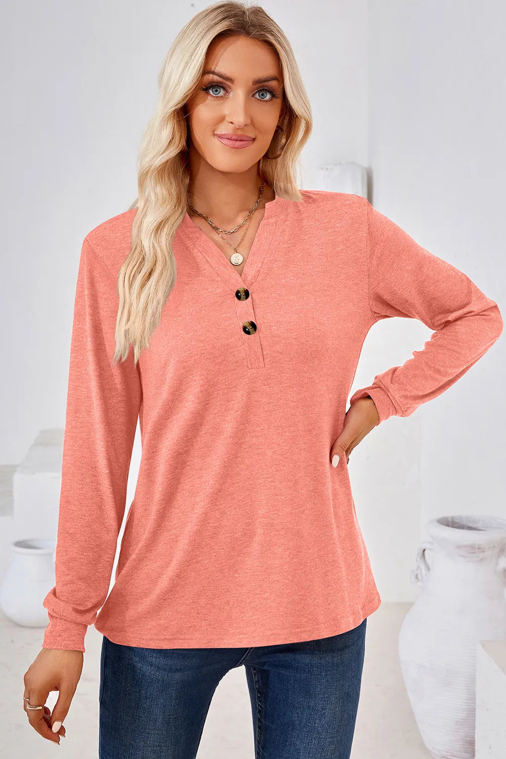 Notched Long Sleeve T-Shirt – Trendsi | ClozArt
