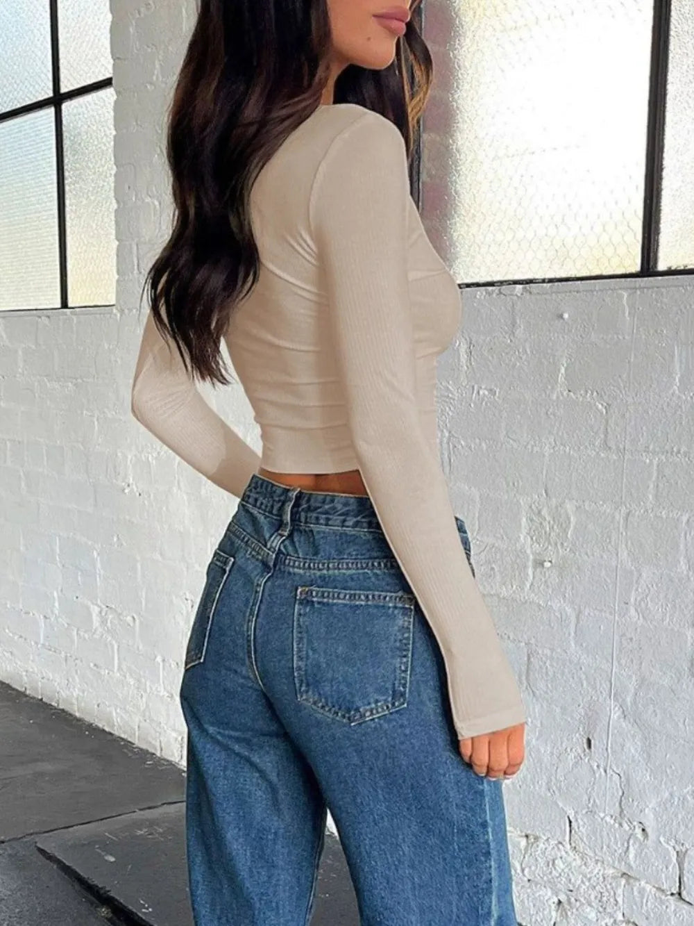 Buttoned V-Neck Long Sleeve T-Shirt – Trendsi | ClozArt