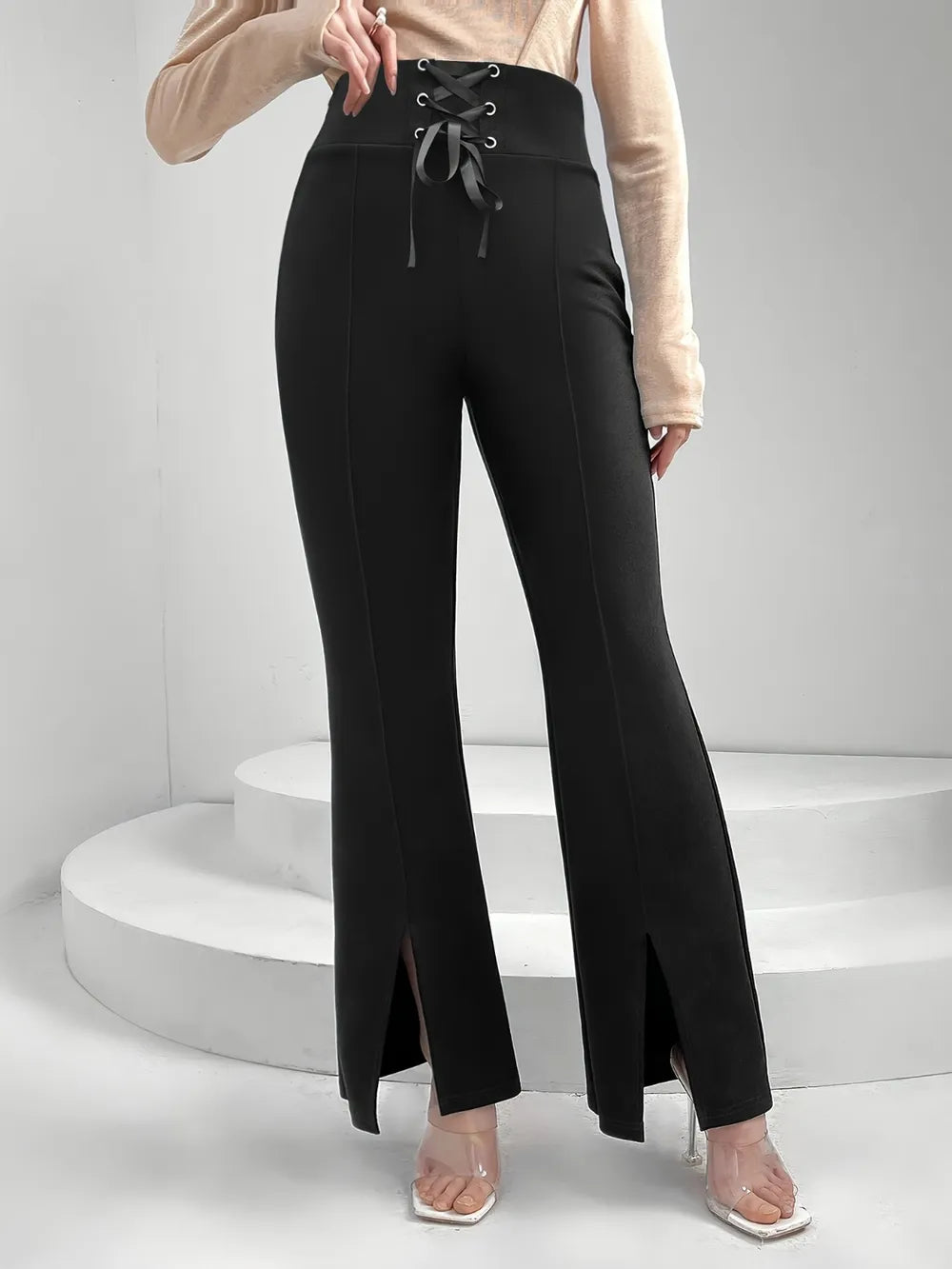 Lace Up Slit Bootcut Pants – Trendsi | ClozArt
