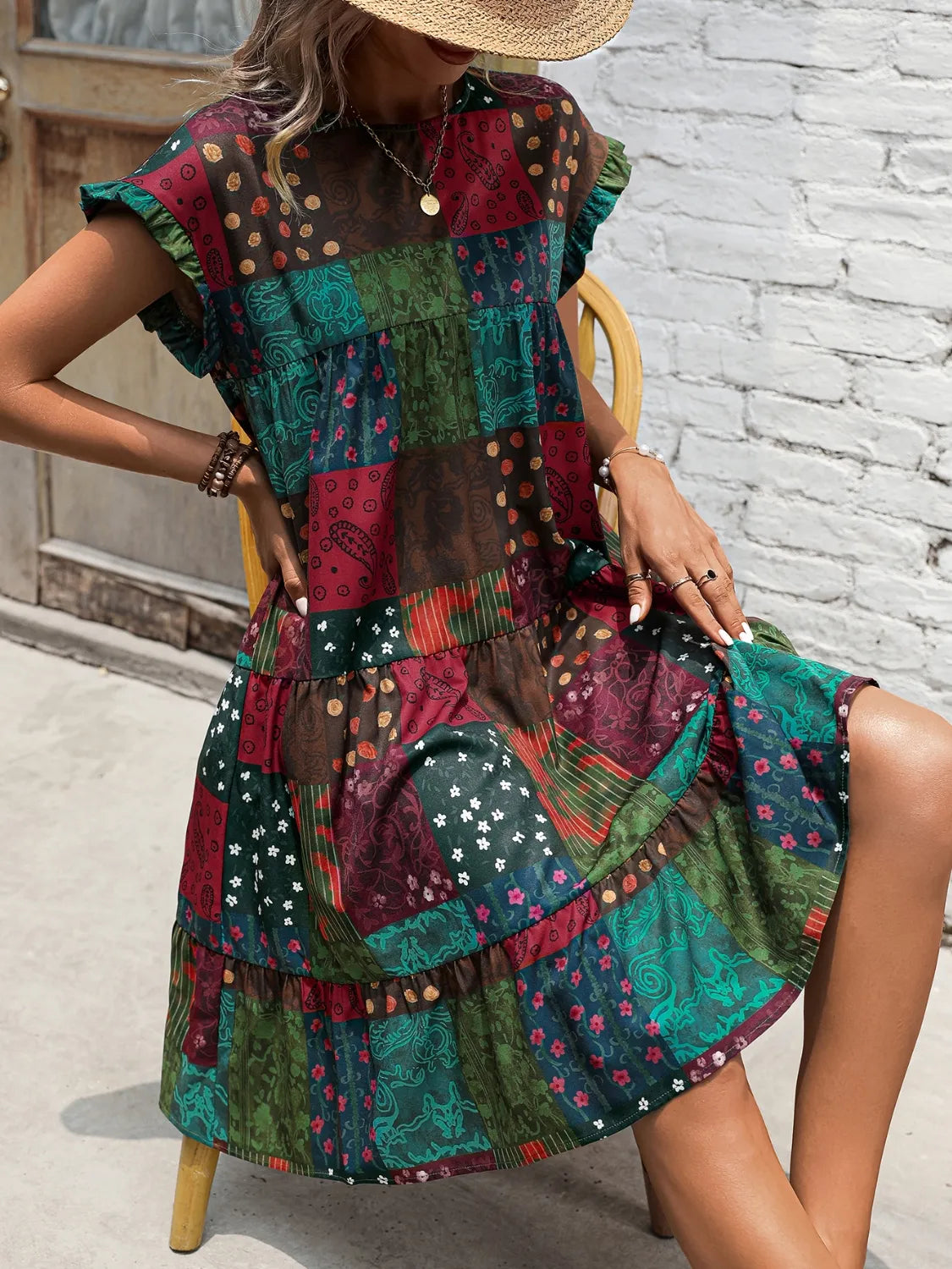 Color Block Print Short Sleeve Mini Dress – Trendsi | ClozArt