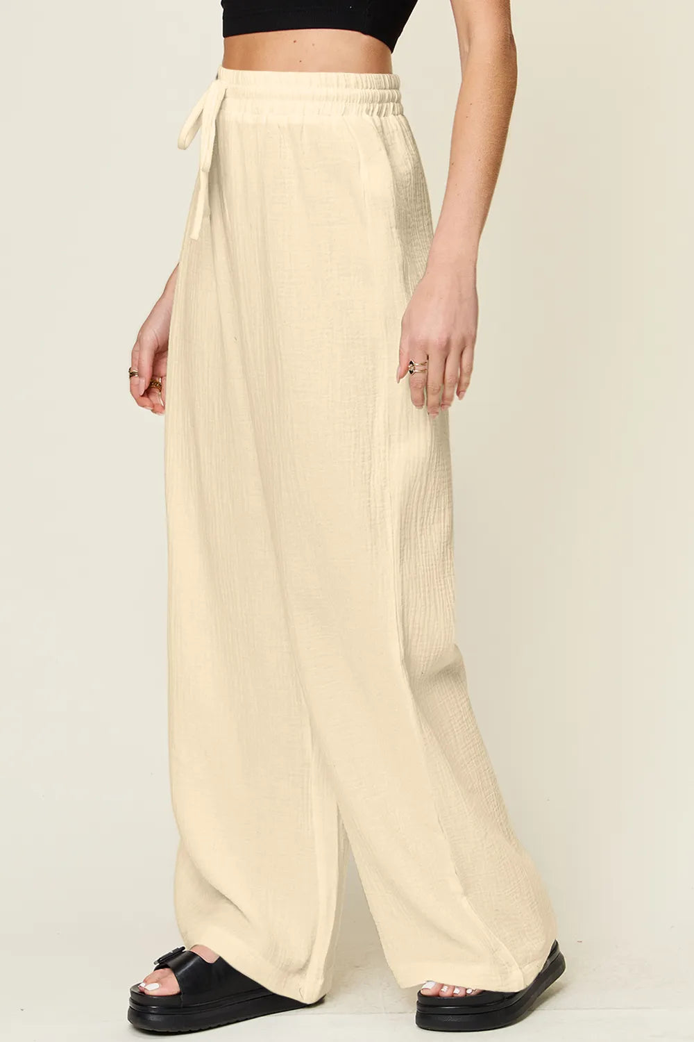 Double Take Full Size Texture Drawstring Wide Leg Pants – Trendsi | ClozArt
