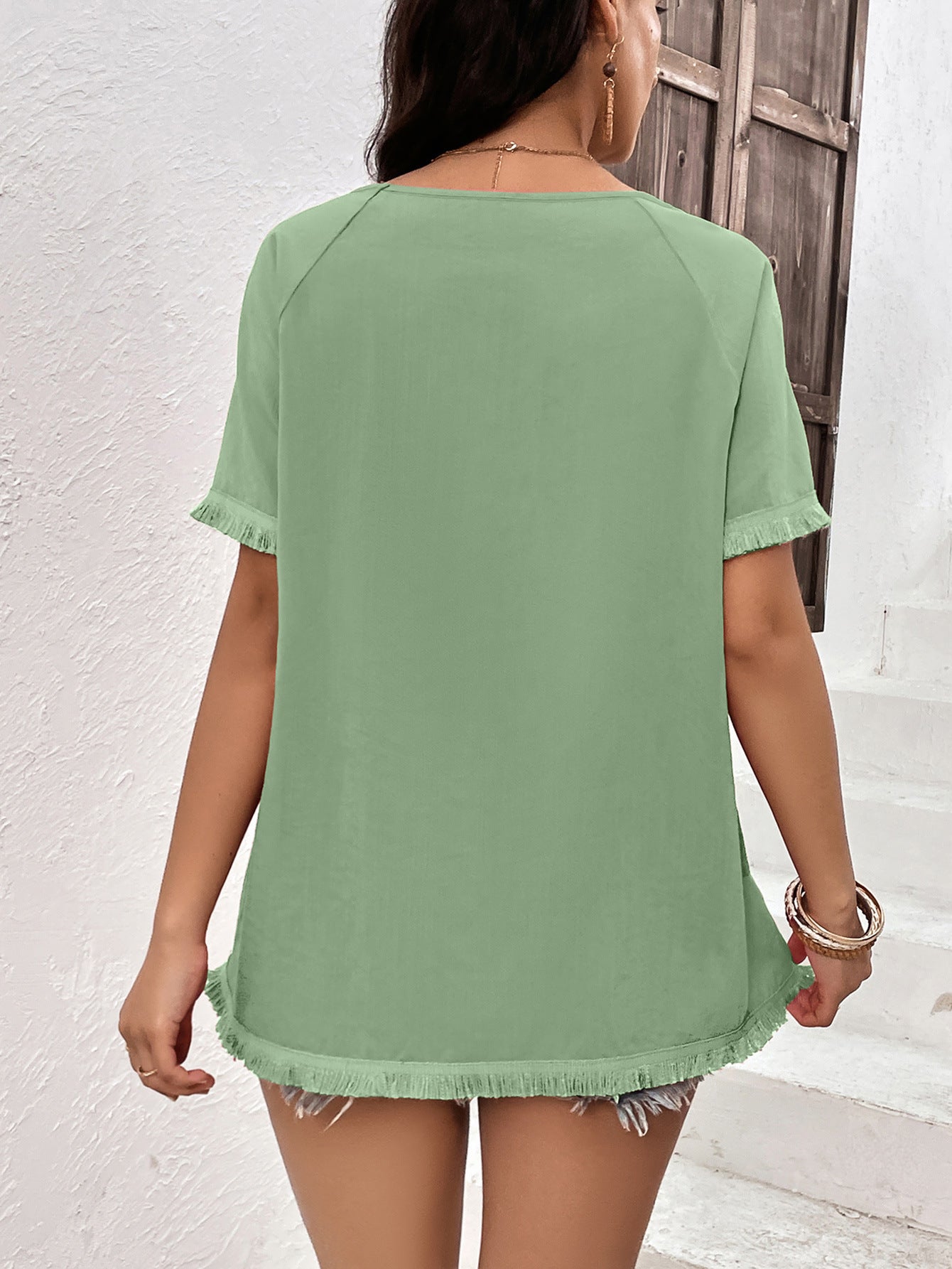 Ivy Lane Round Neck Raglan Sleeve Fringe Detail Top – Trendsi | ClozArt