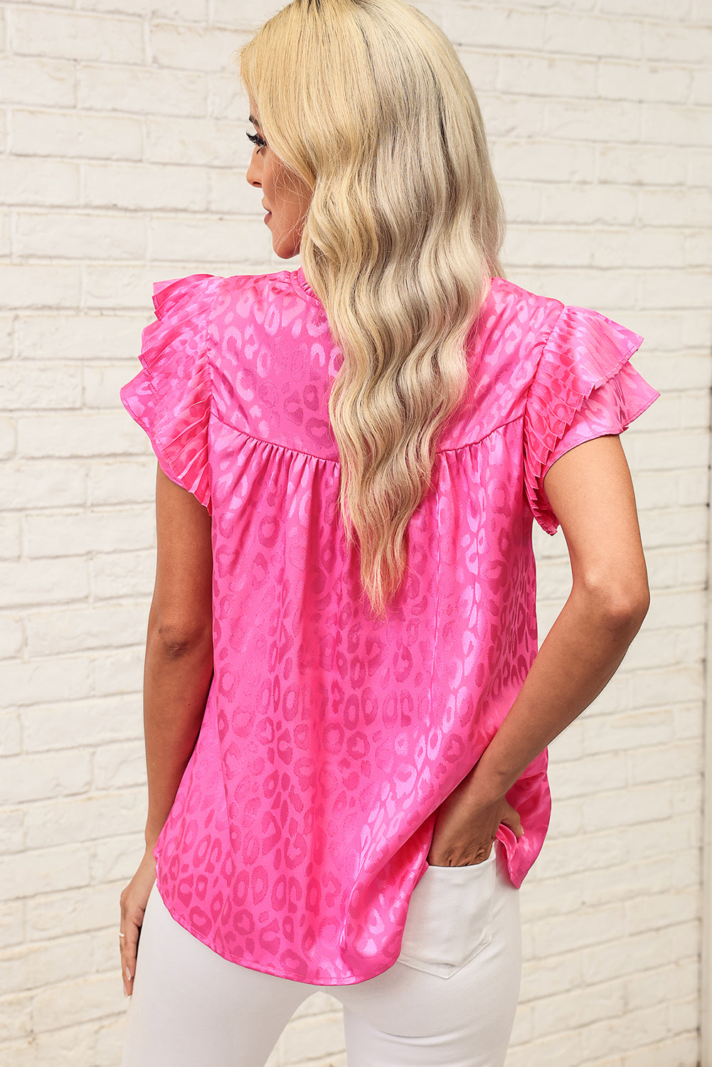 Leopard Flutter Sleeve Frill Neck Blouse – Trendsi | ClozArt