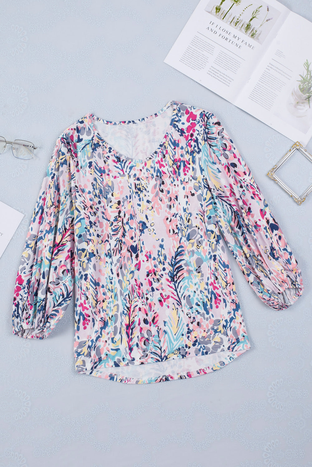 Printed Round Neck Balloon Sleeve Blouse – Trendsi | ClozArt