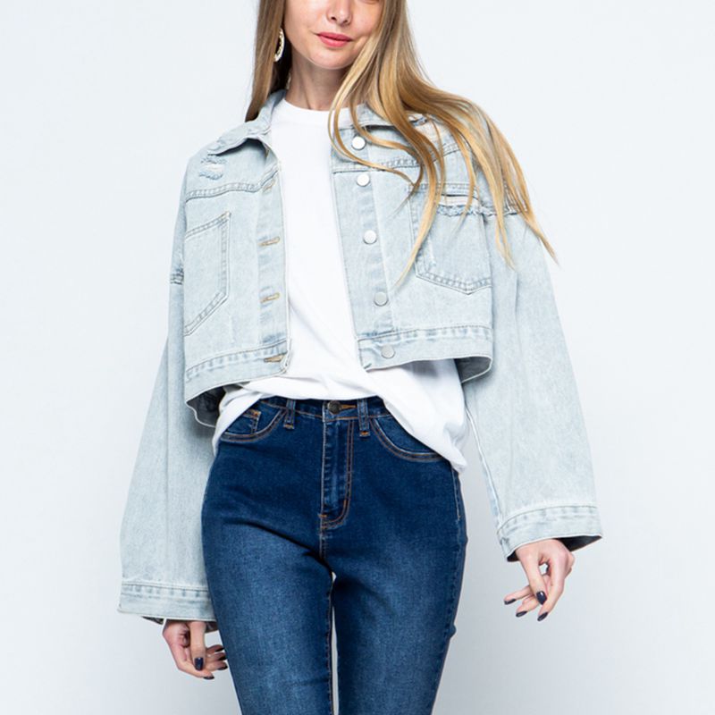 Cropped Collared Neck Dropped Shoulder Denim Jacket – Trendsi | ClozArt