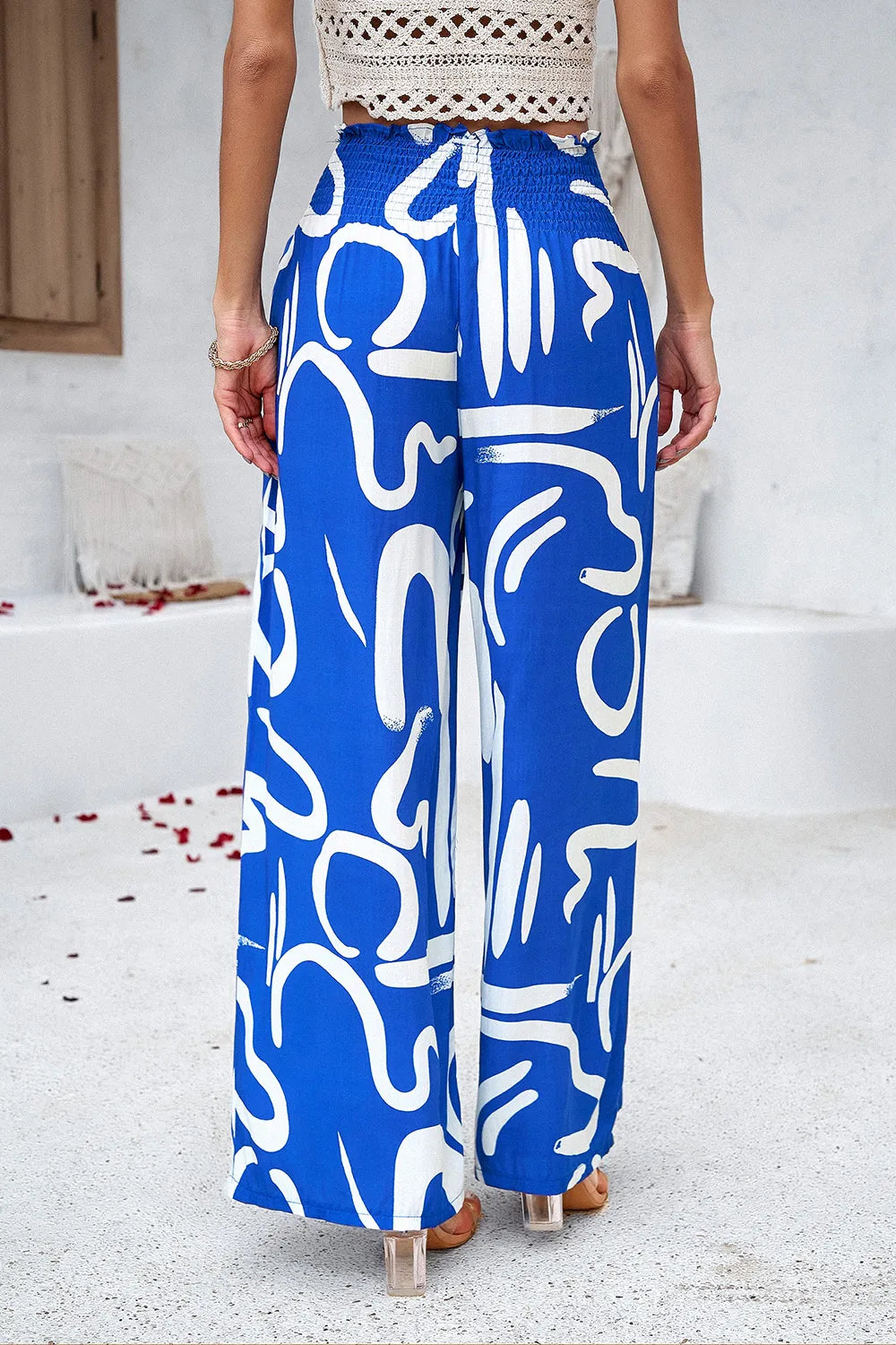 Devine Smocked Printed Wide Leg Pants with Pockets – Trendsi | ClozArt
