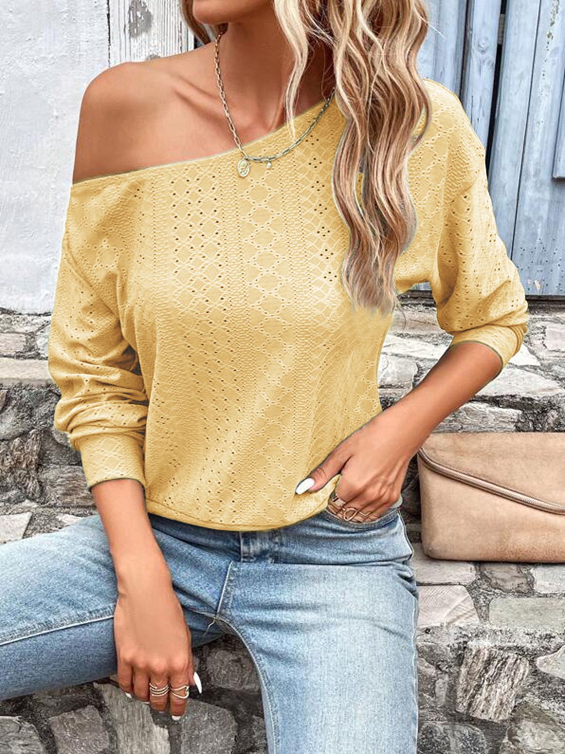 Eyelet Dropped Shoulder Blouse – Trendsi | ClozArt