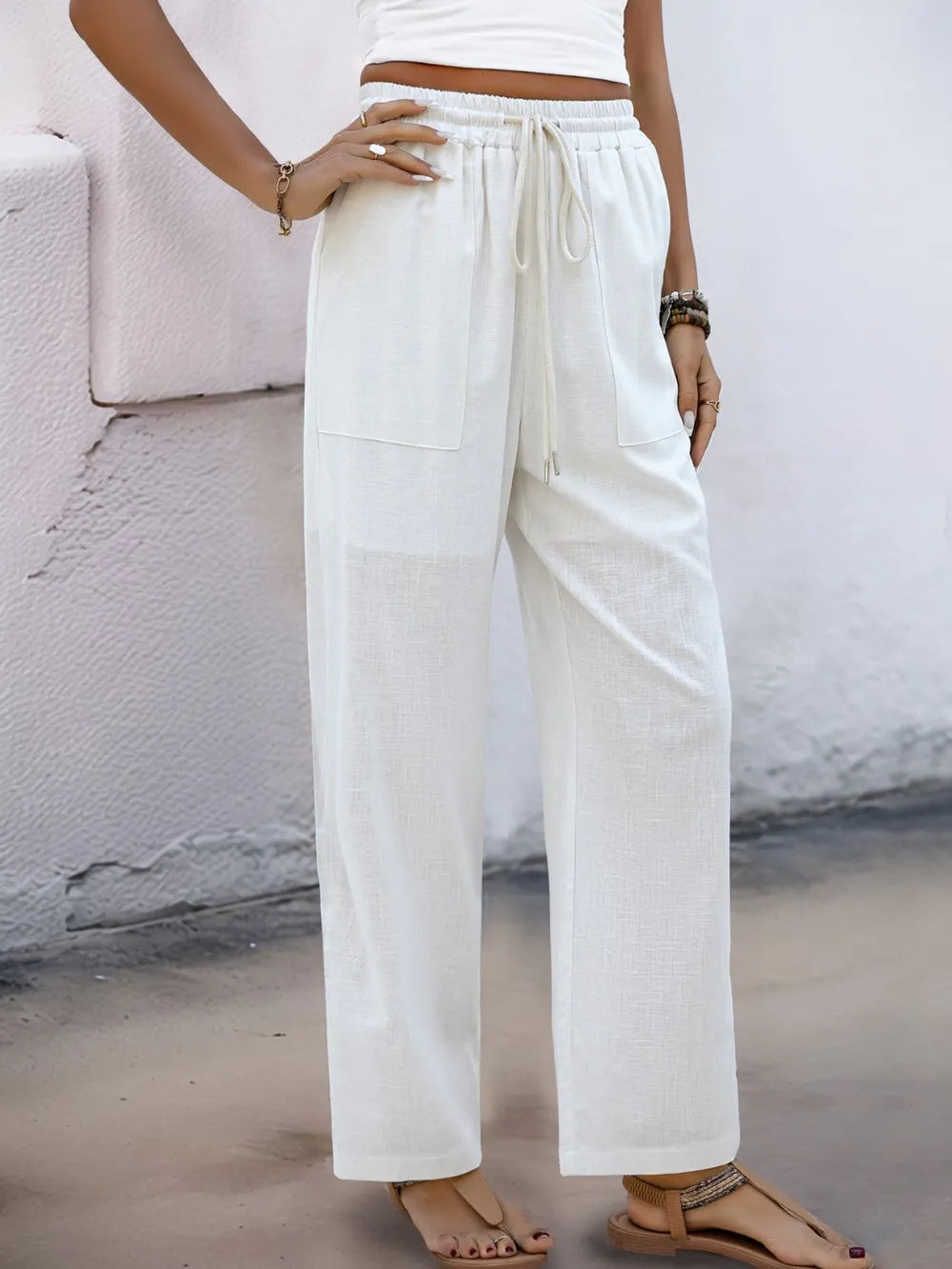 Perfee Drawstring Wide Straight Pants – Trendsi | ClozArt