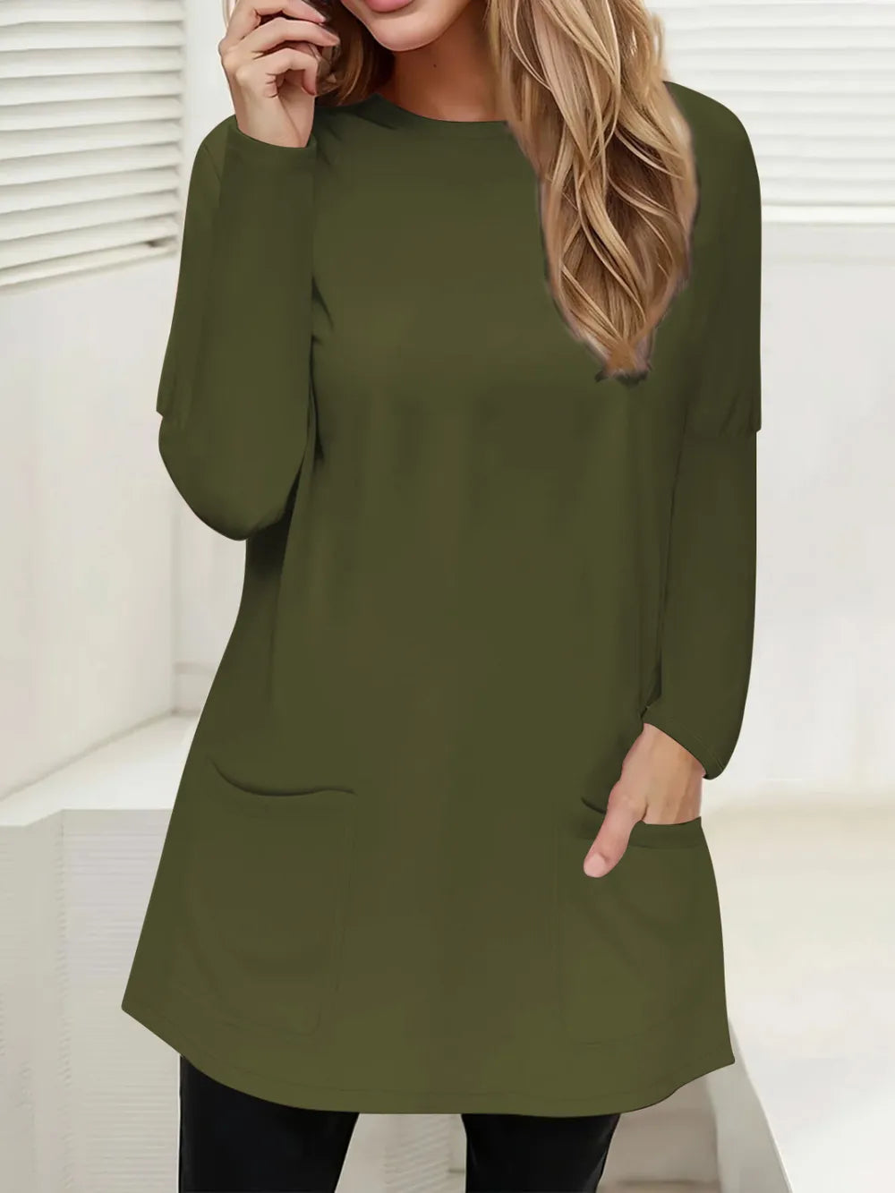 Full Size Pocketed Round Neck Long Sleeve T-Shirt – Trendsi | ClozArt