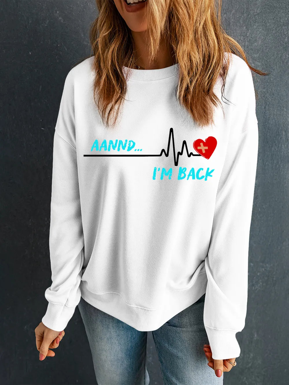 Graphic Round Neck Long Sleeve Sweatshirt – Trendsi | ClozArt