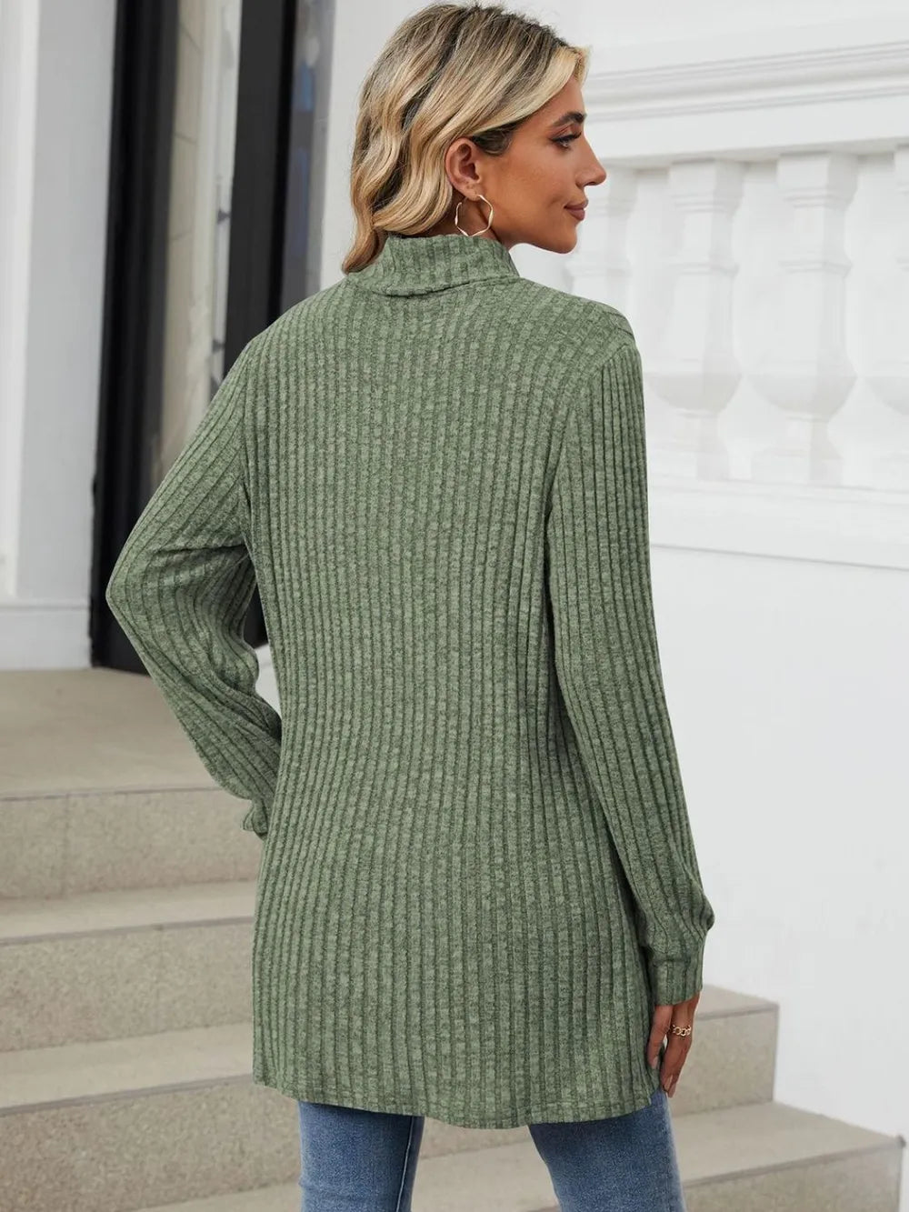 Ribbed Mock Neck Long Sleeve T-Shirt – Trendsi | ClozArt
