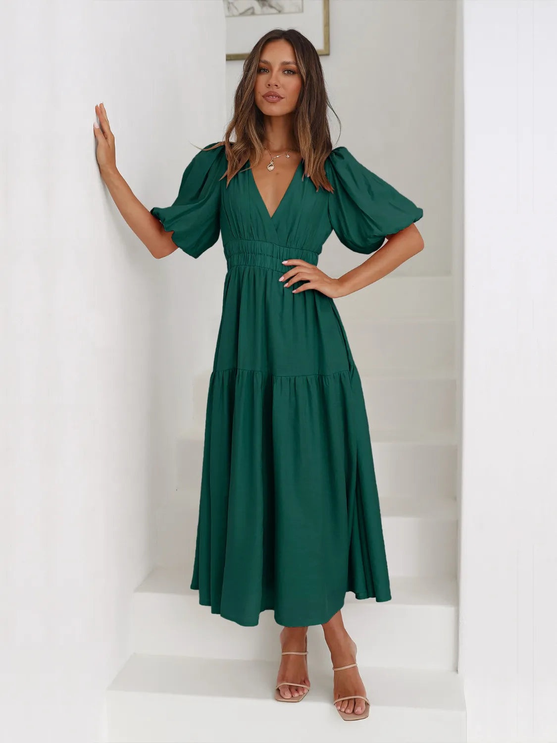 Tiered Surplice Half Sleeve Midi Dress – Trendsi | ClozArt