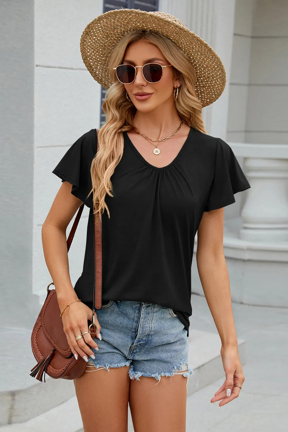 V-Neck Short Sleeve T-Shirt – Trendsi | ClozArt