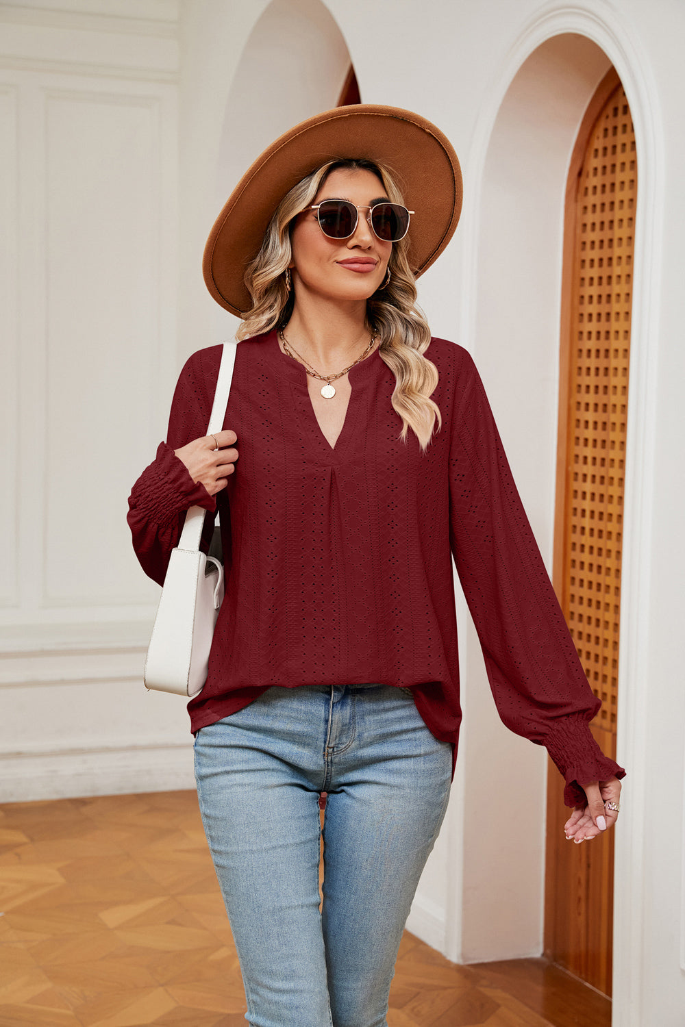 Notched Neck Flounce Sleeve Blouse – Trendsi | ClozArt