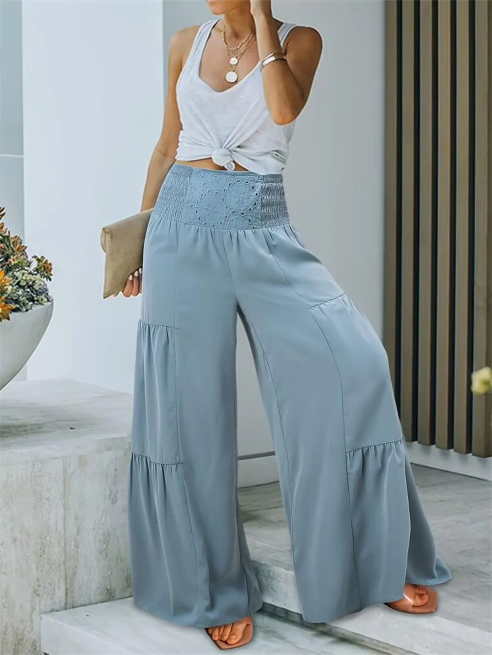 Smocked High Waist Pants – Trendsi | ClozArt