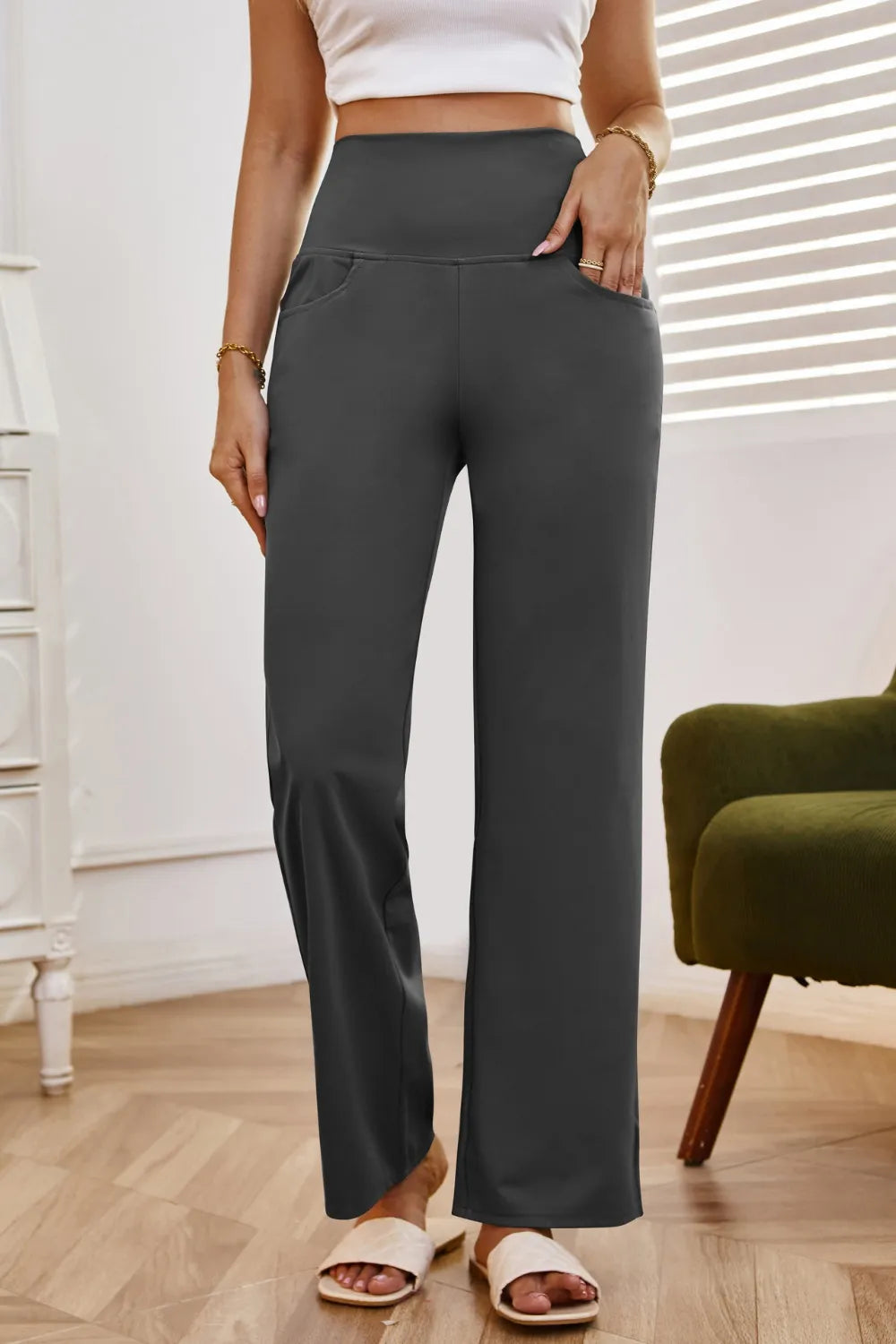 High Waist Wide Leg Pants with Pockets – Trendsi | ClozArt