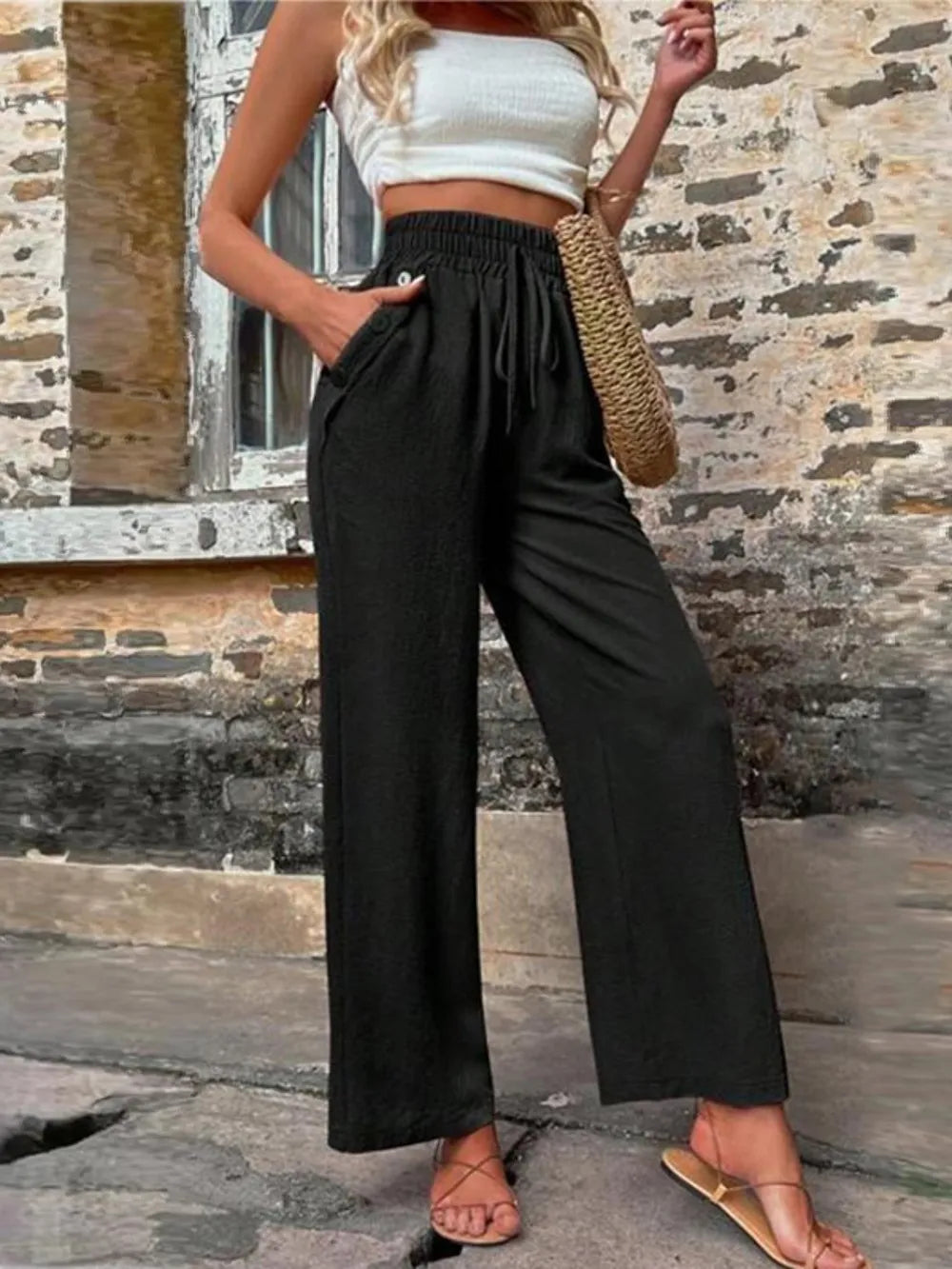 Tied High Waist Wide Leg Pants with Pockets – Trendsi | ClozArt