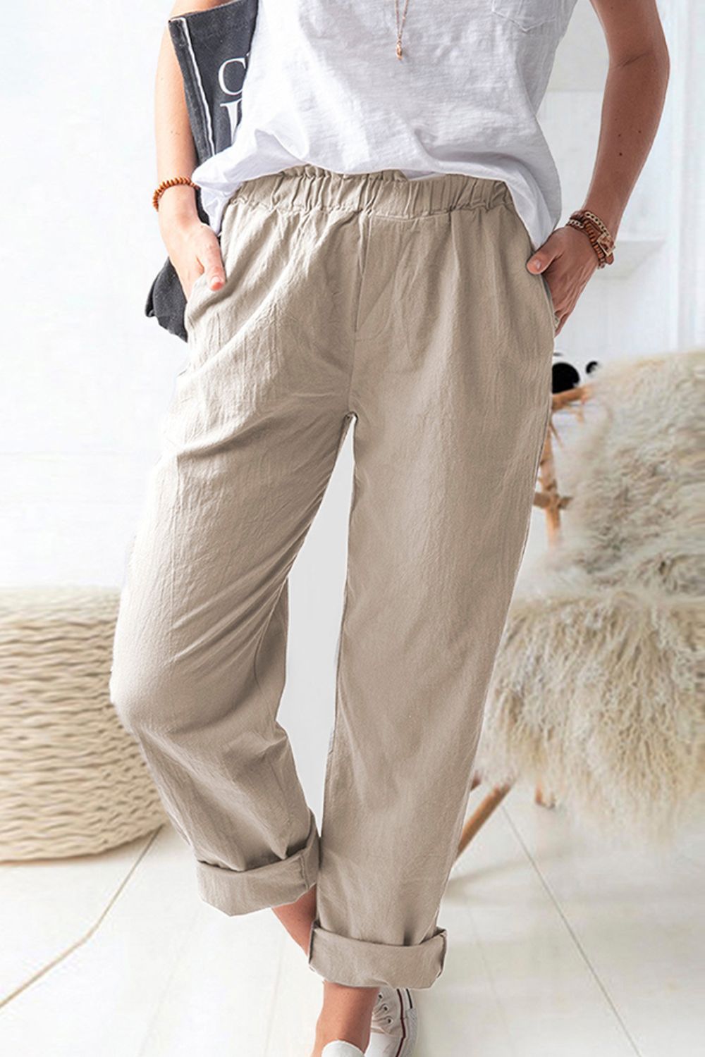 Shiny Paperbag Waist Pull-On Pants with Pockets – Trendsi | ClozArt