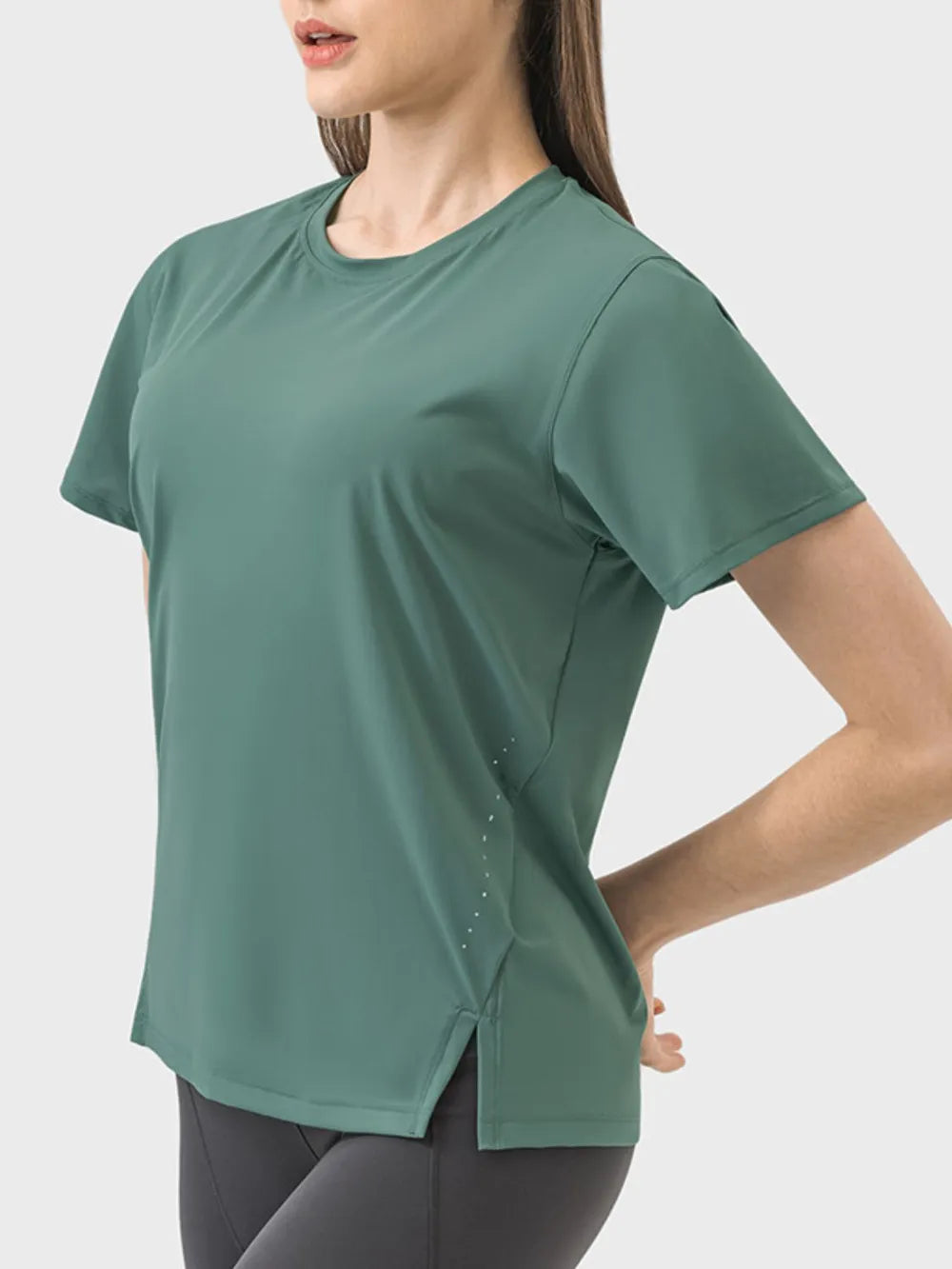 Millennia Slit Round Neck Short Sleeve Active T-Shirt – Trendsi | ClozArt