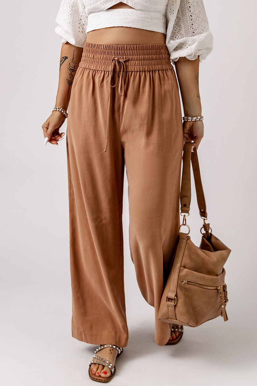 Drawstring Smocked Waist Wide Leg Pants – Trendsi | ClozArt