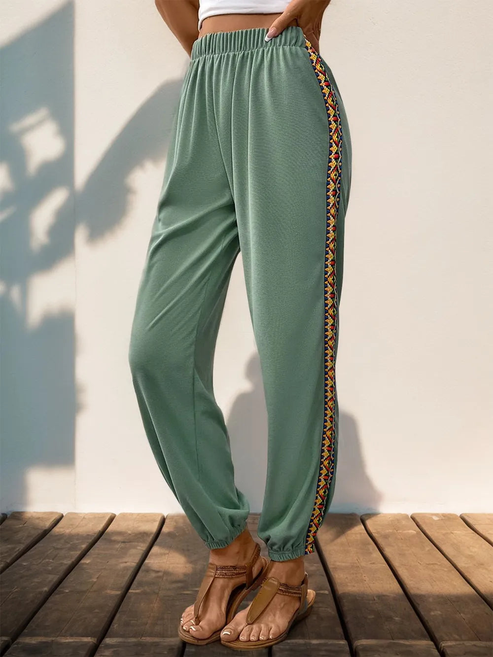 Perfee Weave Band Patchwork Elastic Waist Joggers – Trendsi | ClozArt