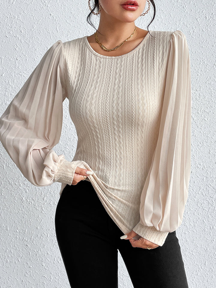 Honey Pleated Puff Sleeve Round Neck Blouse – Trendsi | ClozArt