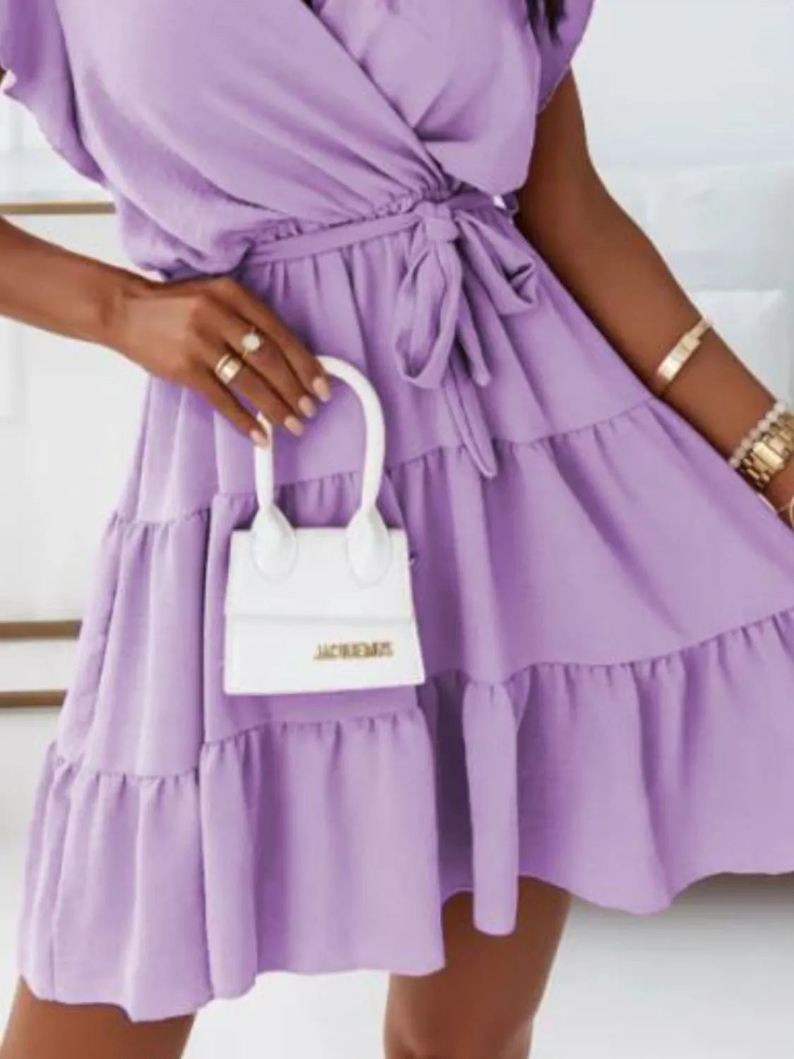 Ruffled Surplice Cap Sleeve Mini Dress – Trendsi | ClozArt