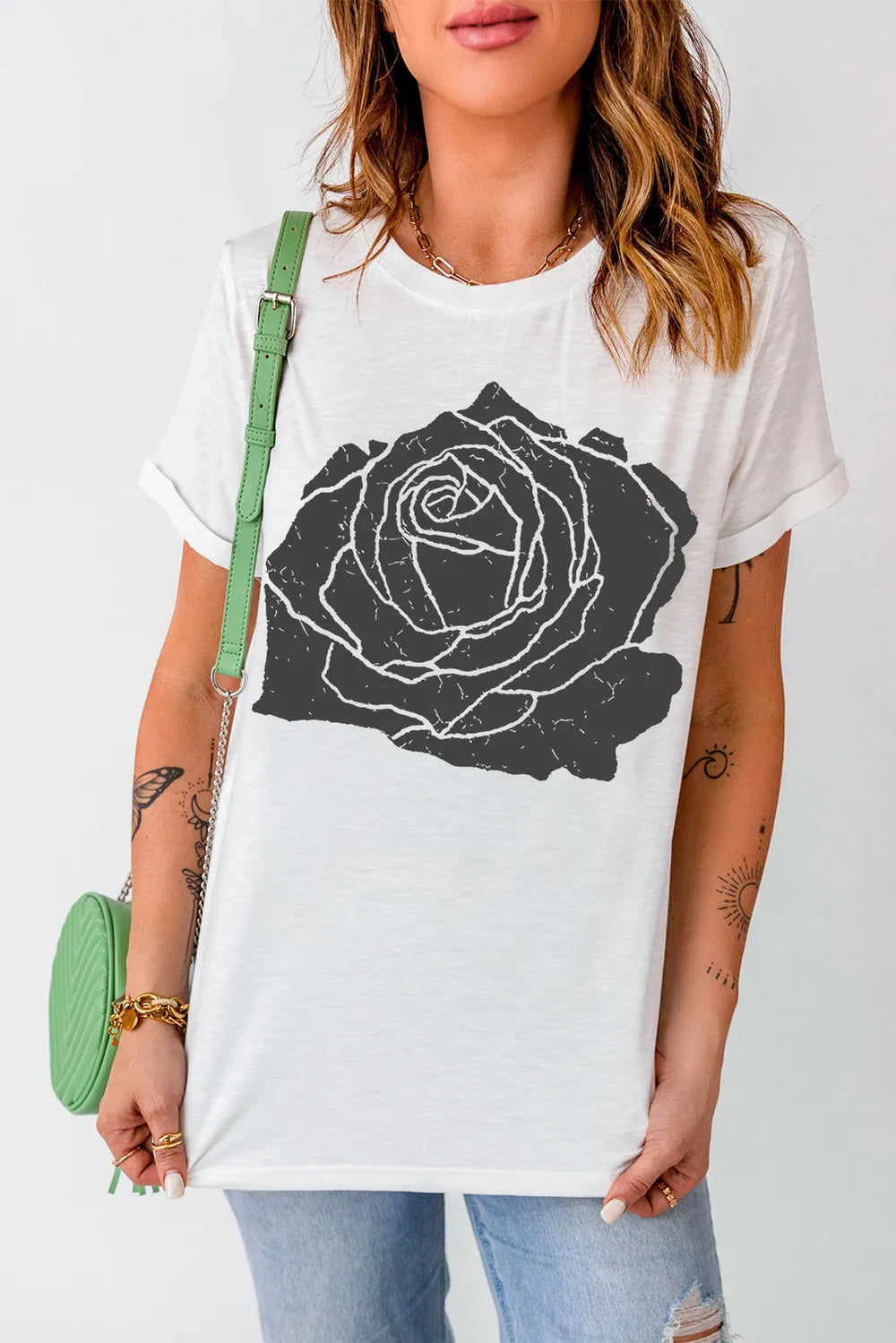 Rose Graphic Round Neck Short Sleeve T-Shirt – Trendsi | ClozArt