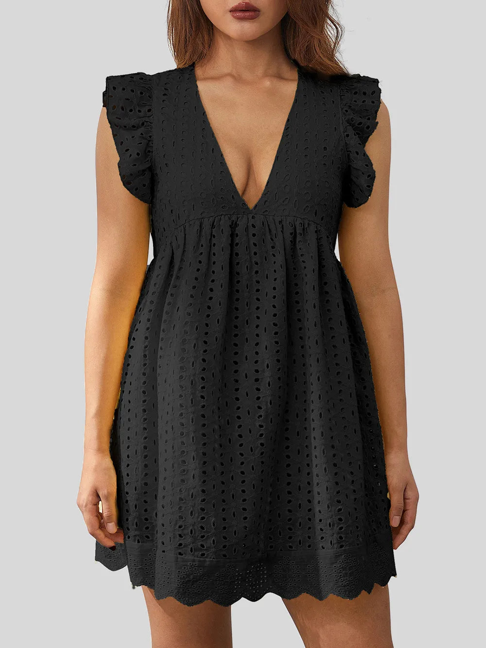 Ruffled Eyelet Cap Sleeve Mini Dress – Trendsi | ClozArt