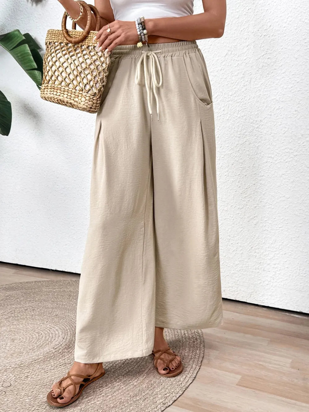 Perfee Drawstring Wide Leg Pants – Trendsi | ClozArt