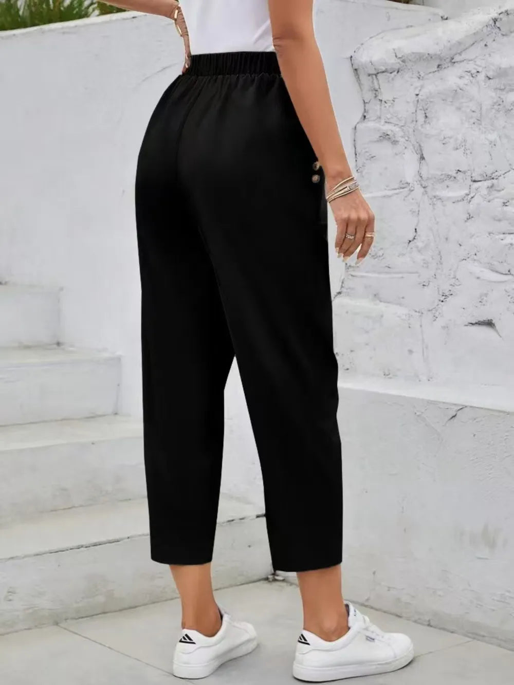 Elastic Waist High Rise Pants – Trendsi | ClozArt