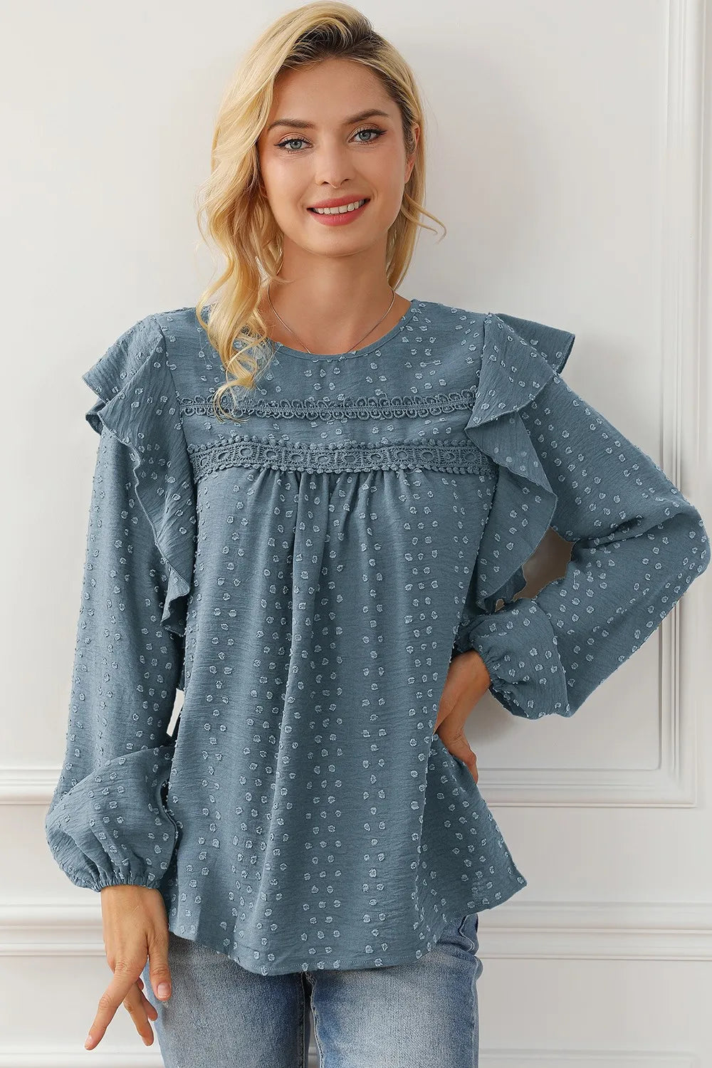 Round Neck Ruffled Blouse – Trendsi | ClozArt