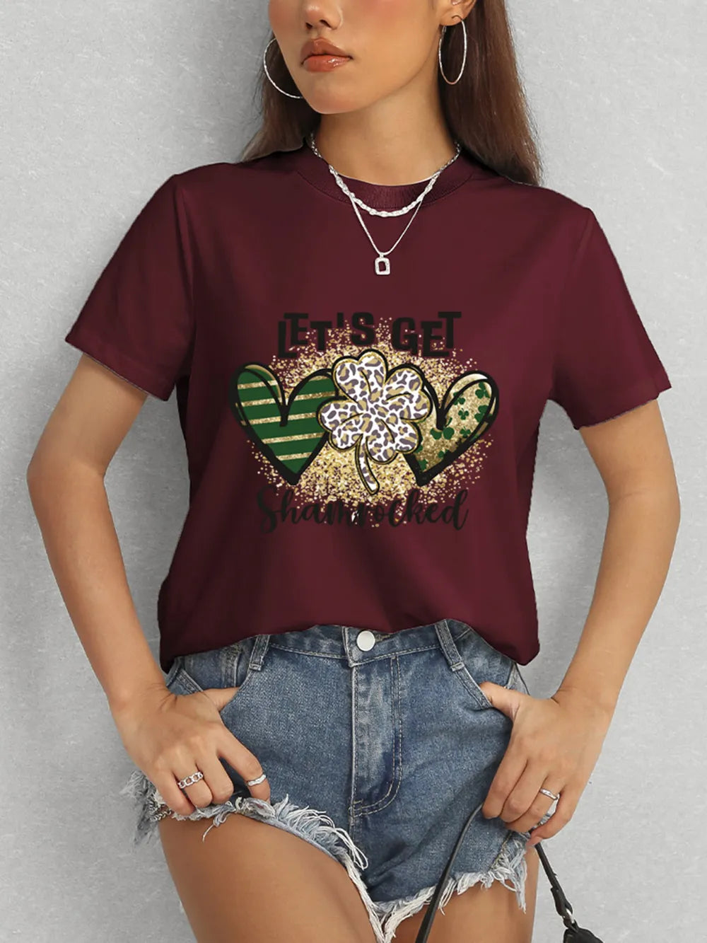 Lucky Clover Round Neck Short Sleeve T-Shirt – Trendsi | ClozArt