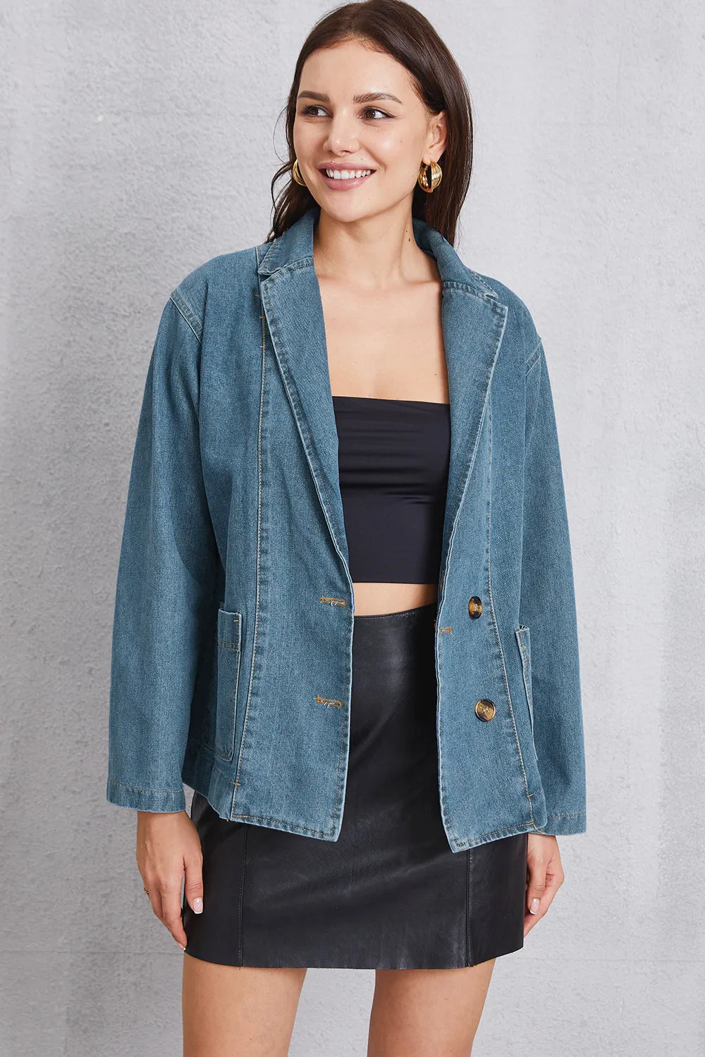 Pocketed Button Up Denim Jacket – Trendsi | ClozArt