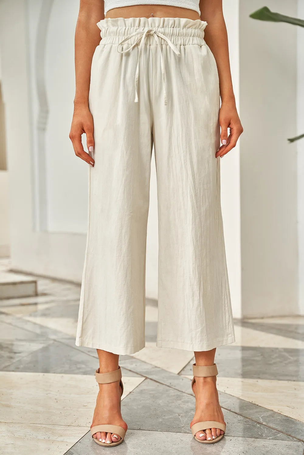 Drawstring Paperbag Waist Wide Leg Pants – Trendsi | ClozArt