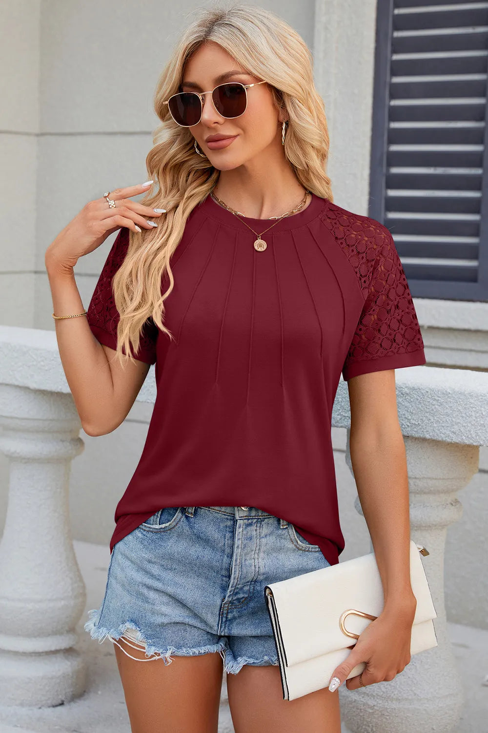 Openwork Round Neck Short Sleeve T-Shirt – Trendsi | ClozArt