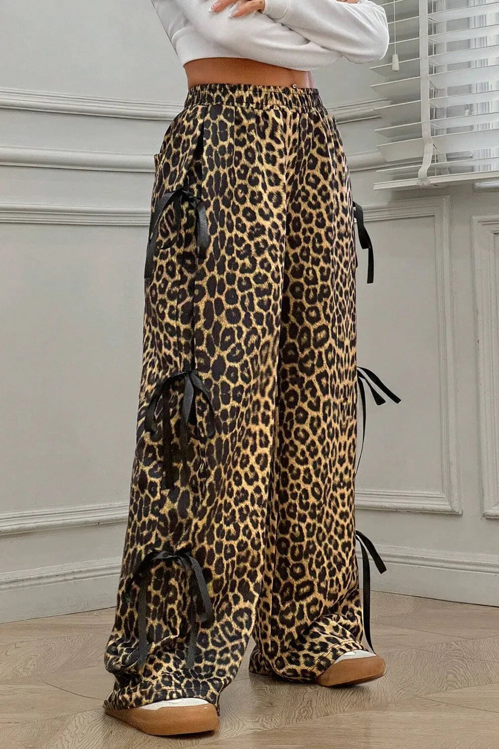 Leopard Bow Tie Elastic Waist Pants – Trendsi | ClozArt