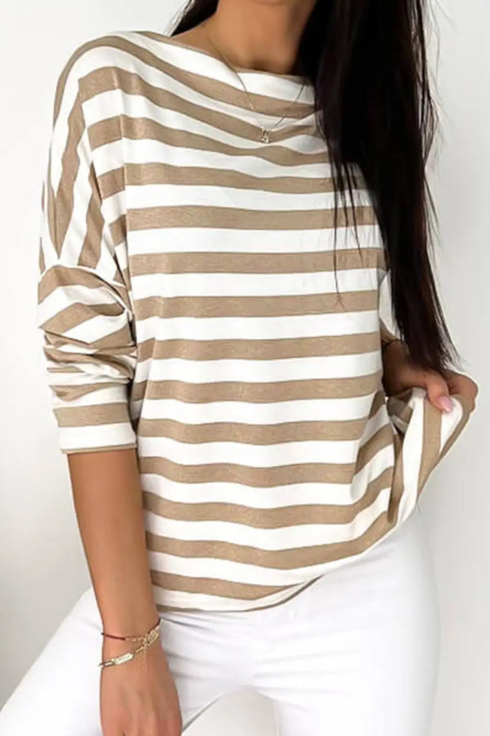 Striped Round Neck Long Sleeve Blouse – Trendsi | ClozArt