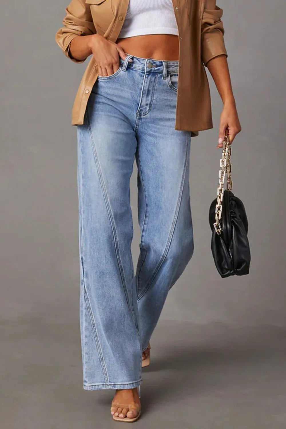 High Waist Straight Jeans with Pockets – Trendsi | ClozArt