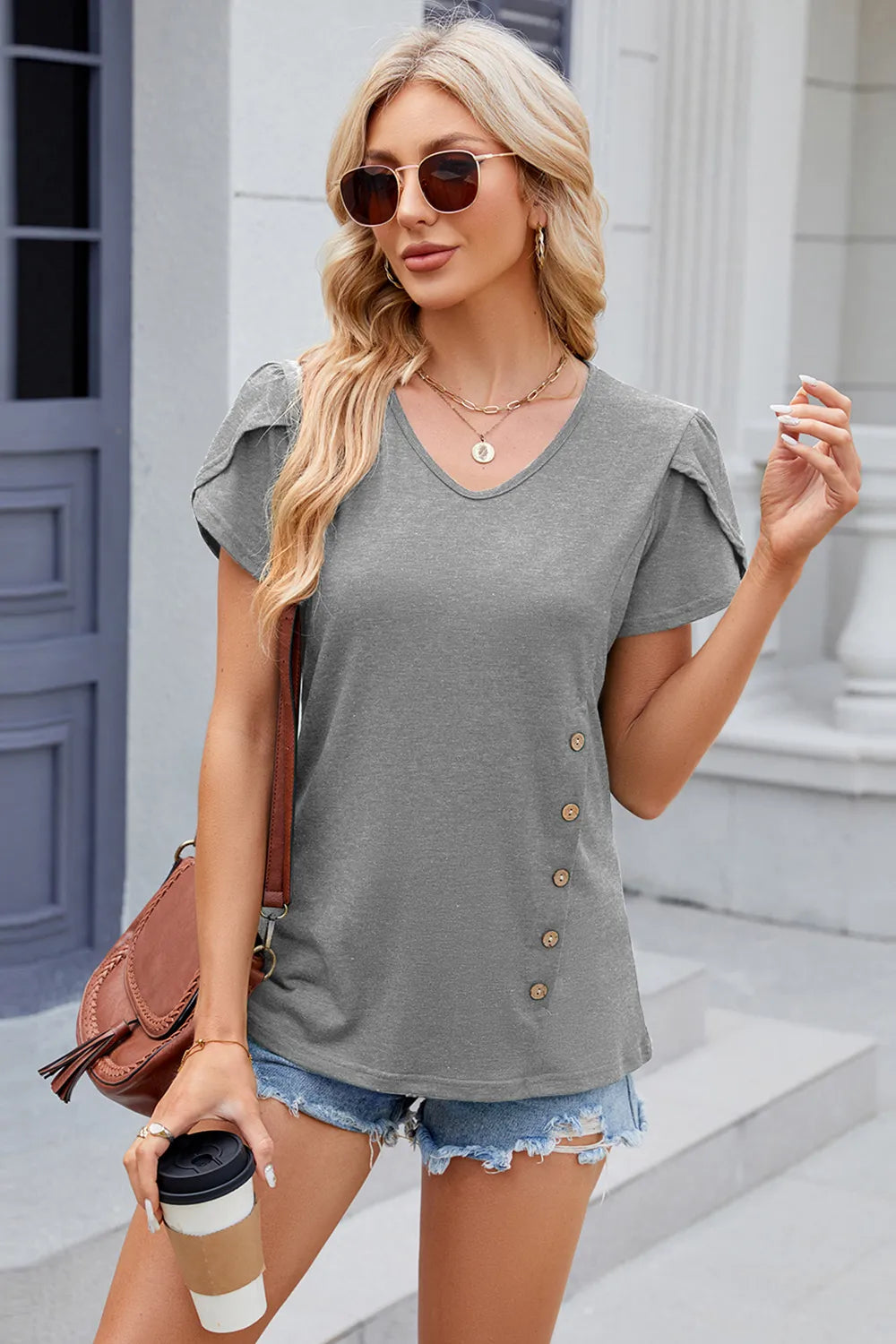 V-Neck Short Sleeve T-Shirt – Trendsi | ClozArt