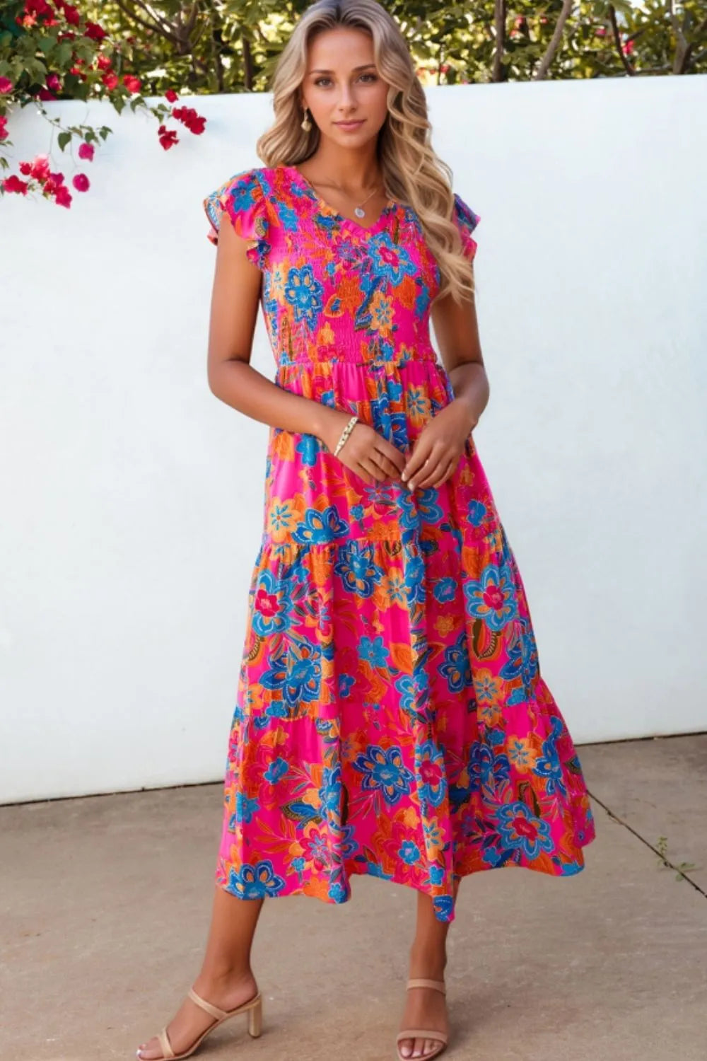 Boho Floral V Neck Ruffle Tiered Dress – Trendsi | ClozArt