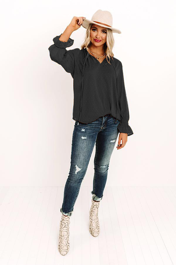 Swiss Dot Tie Neck Flounce Sleeve Blouse – Trendsi | ClozArt