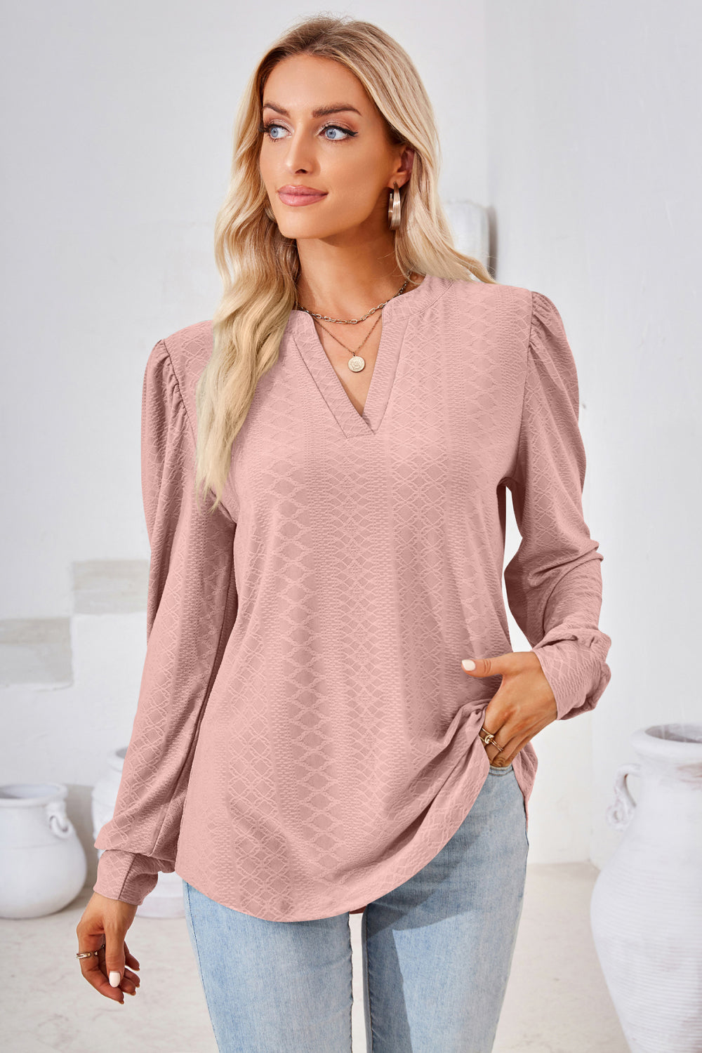 V-Neck Puff Sleeve Blouse – Trendsi | ClozArt
