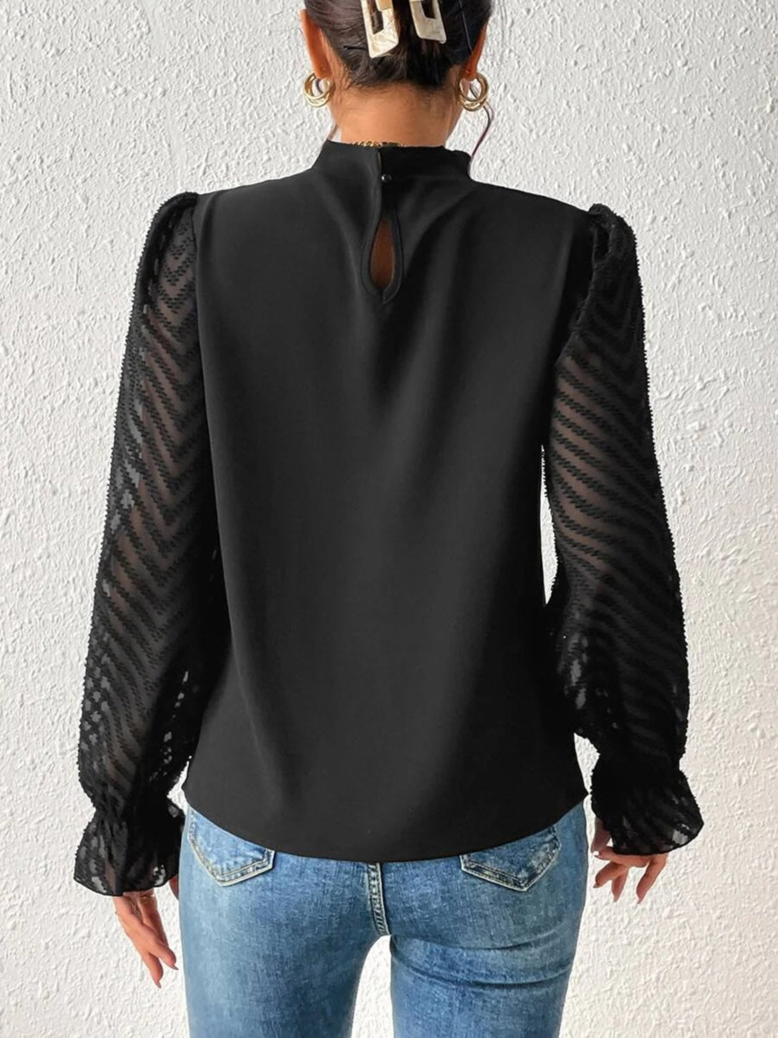 Mock Neck Flounce Sleeve Blouse – Trendsi | ClozArt
