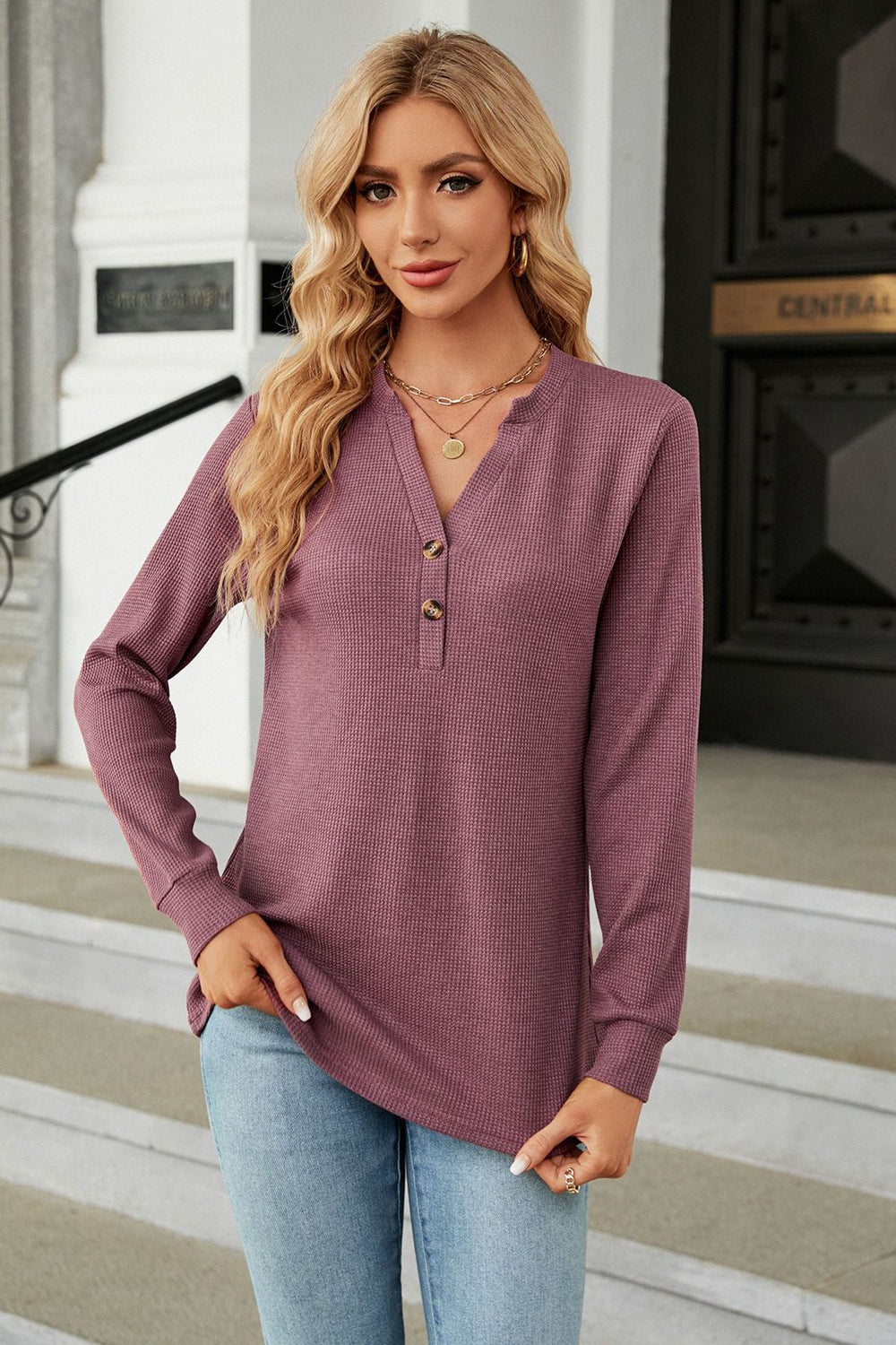 V-Neck Long Sleeve Blouse – Trendsi | ClozArt