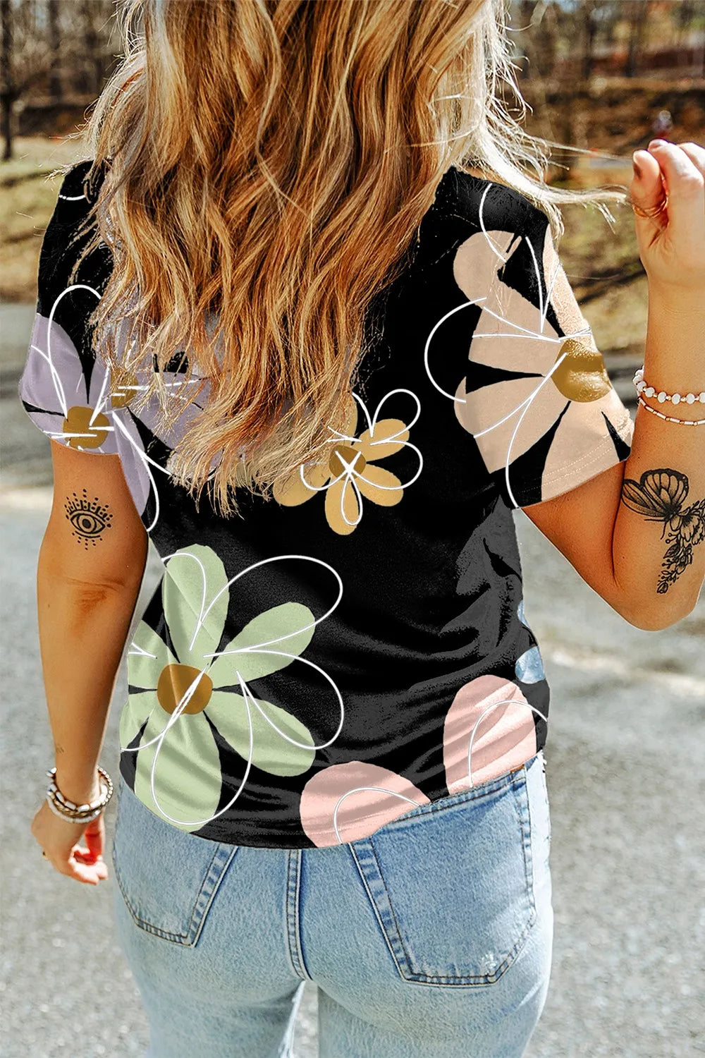 Flower Round Neck Short Sleeve T-Shirt – Trendsi | ClozArt