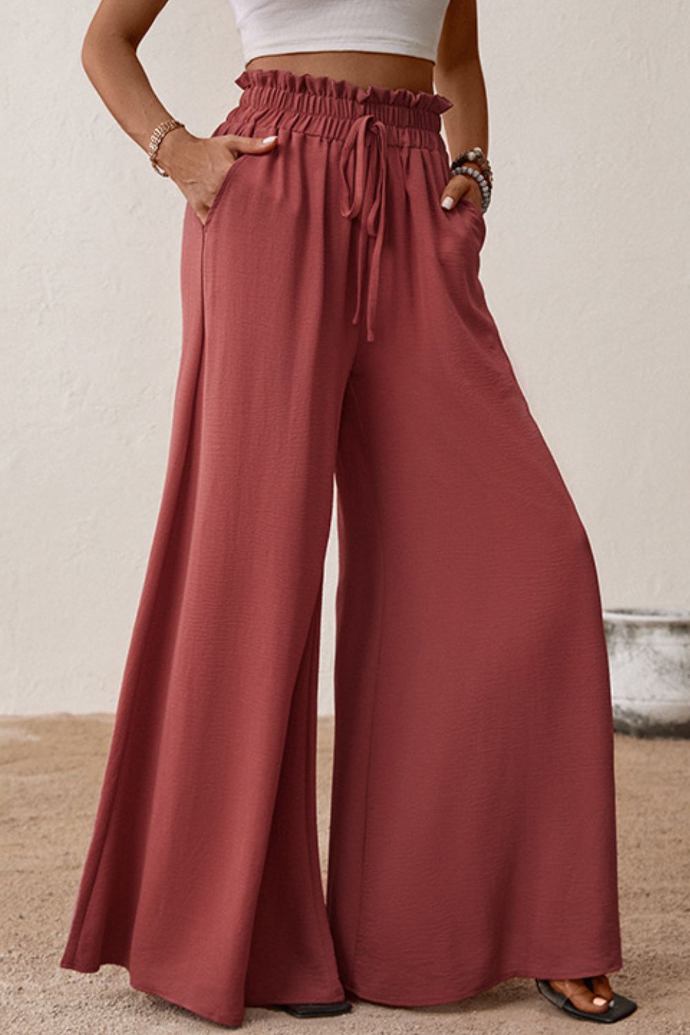 Perfee Smocked Paperbag Waist Wide Leg Pants – Trendsi | ClozArt